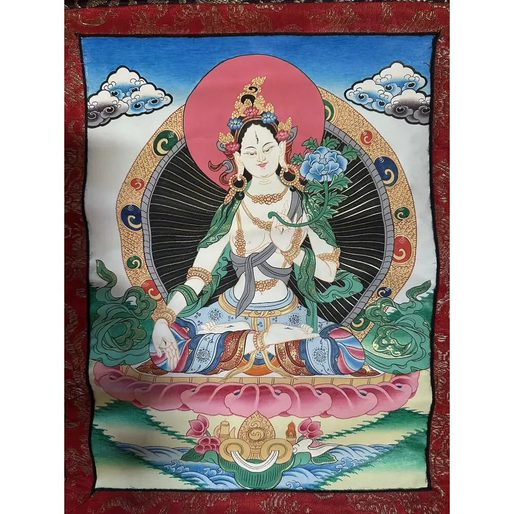 Tibetan Thangka Paintings Nepal Set of 2 Vairocana Buddha & White Tara 25.5x16.5 - Picture 8 of 10
